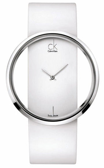  Shop Authentic Calvin Klein Glam Transparent Dial White Leather Strap Watch for Women - K9423101 - Luxxuri