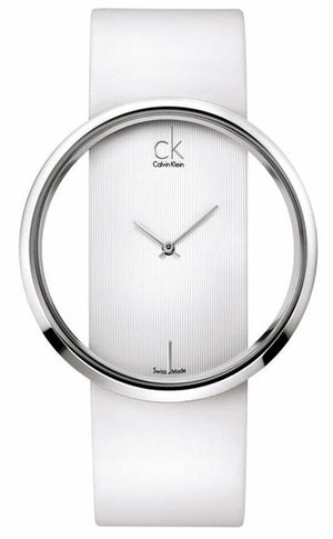  Shop Authentic Calvin Klein Glam Transparent Dial White Leather Strap Watch for Women - K9423101 - Luxxuri