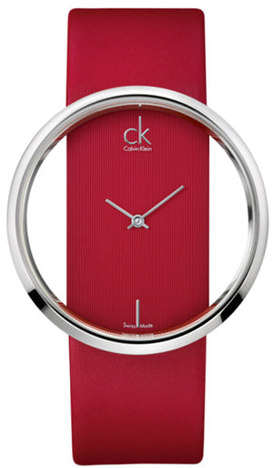  Shop Authentic Calvin Klein Glam Transparent Dial Red Leather Strap Watch for Women - K9423144 - Luxxuri