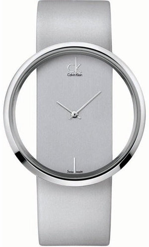  Shop Authentic Calvin Klein Glam Transparent Silver Dial Grey Leather Strap Watch for Women - K9423193 - Luxxuri