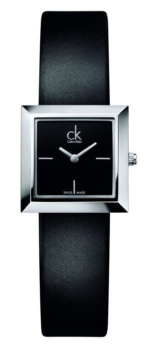  Shop Authentic Calvin Klein Mark Black Dial Black Leather Strap Watch for Women - K3R231C1 - Luxxuri