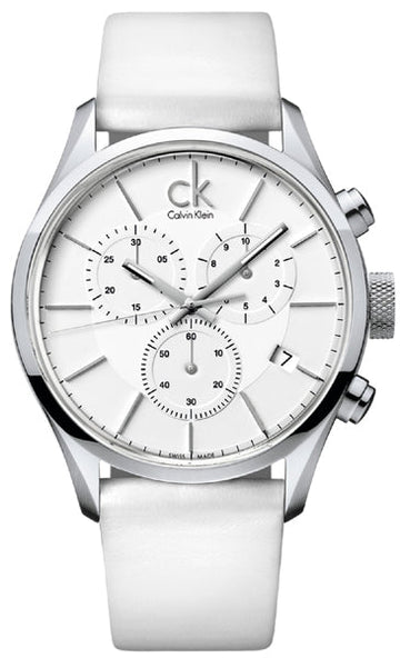  Shop Authentic Calvin Klein Masculine Chronograph White Dial White Leather Strap Watch for Men - K2H27101 - Luxxuri