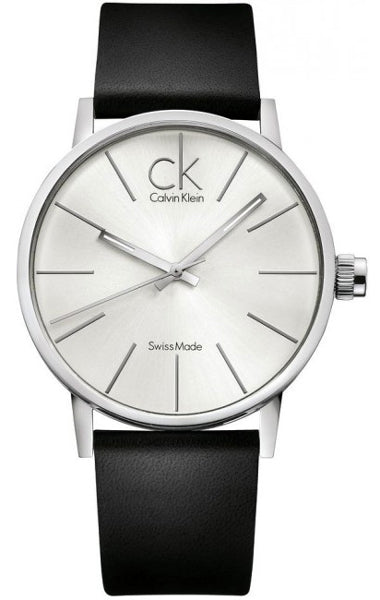  Shop Authentic Calvin Klein Post Minimal Silver Dial Black Leather Strap Watch for Men - K7621192 - Luxxuri