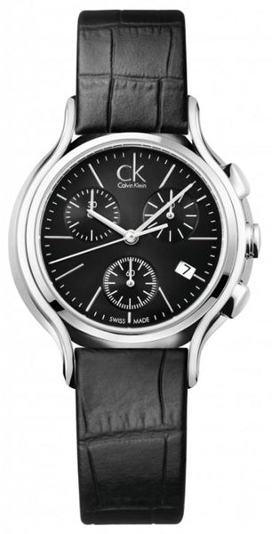  Shop Authentic Calvin Klein Skirt Chronograph Black Dial Black Leather Strap Watch for Men - K2U291C1 - Luxxuri