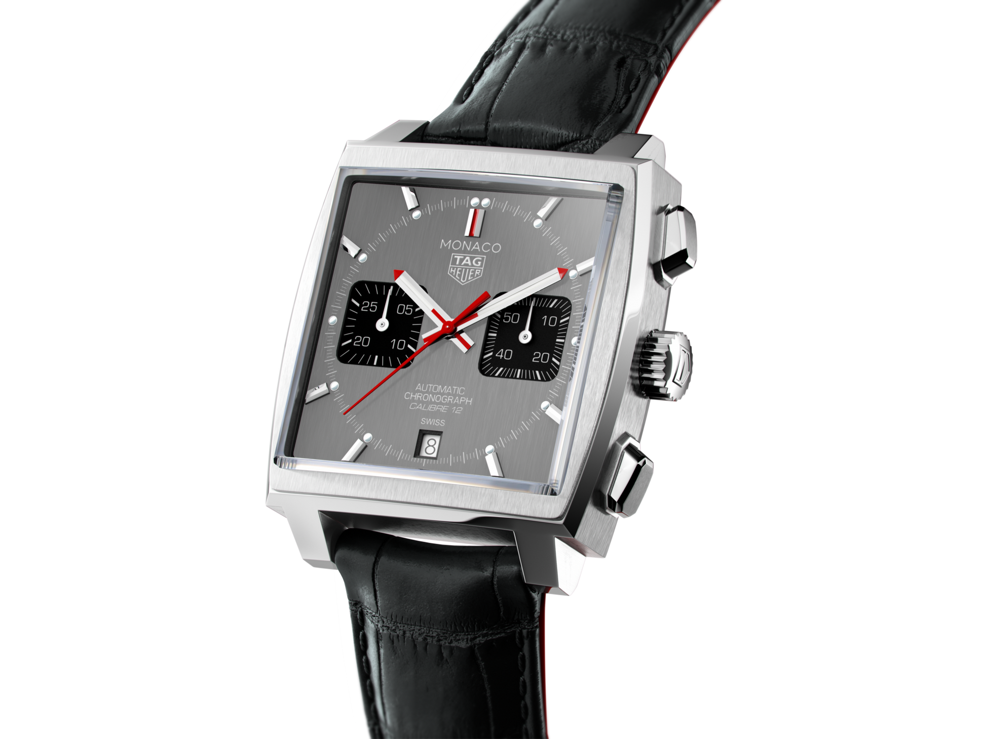 Tag Heuer Monaco Calibre 12 Final Edition Chronograph Grey Dial Black Leather Strap Watch for Men - CAW211J.FC6476