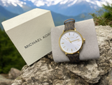  Shop Authentic Michael Kors Addyson Three-Hand Silver Dial Brown Leather Strap Watch for Women - MK2945 - Luxxuri