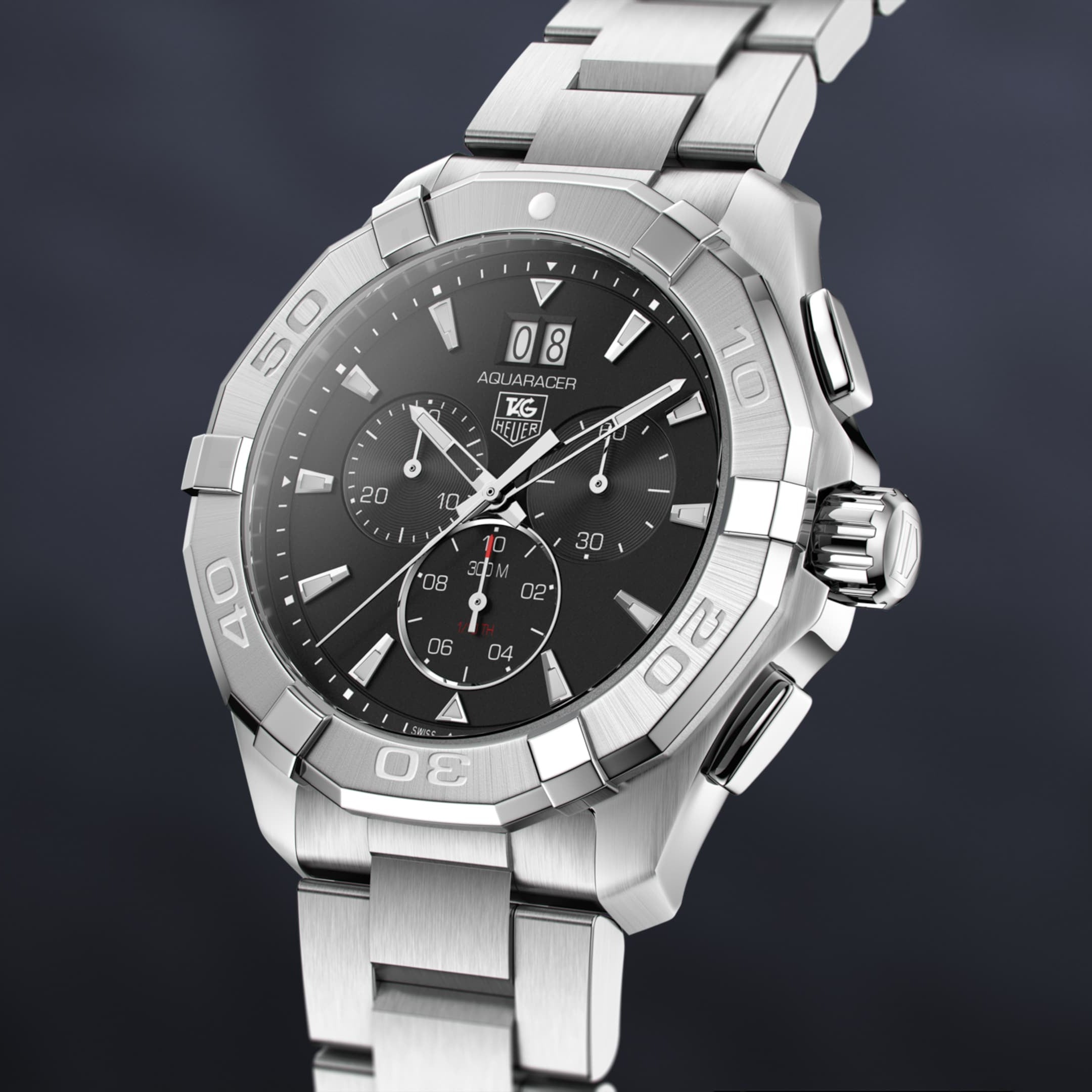 Tag Heuer Aquaracer Chronograph Black Dial Silver Steel Strap Watch for Men - CAY1110.BA0927