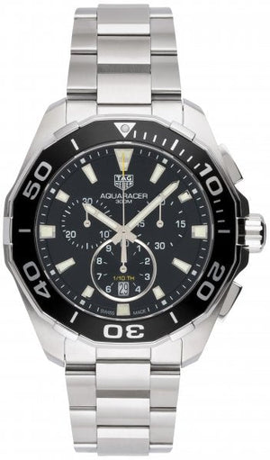  Shop Authentic Tag Heuer Aquaracer Quartz Chronograph Black Dial Silver Steel Strap Watch for Men - CAY111A.BA0927 - Luxxuri