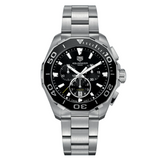  Shop Authentic Tag Heuer Aquaracer Quartz Chronograph Black Dial Silver Steel Strap Watch for Men - CAY111A.BA0927 - Luxxuri