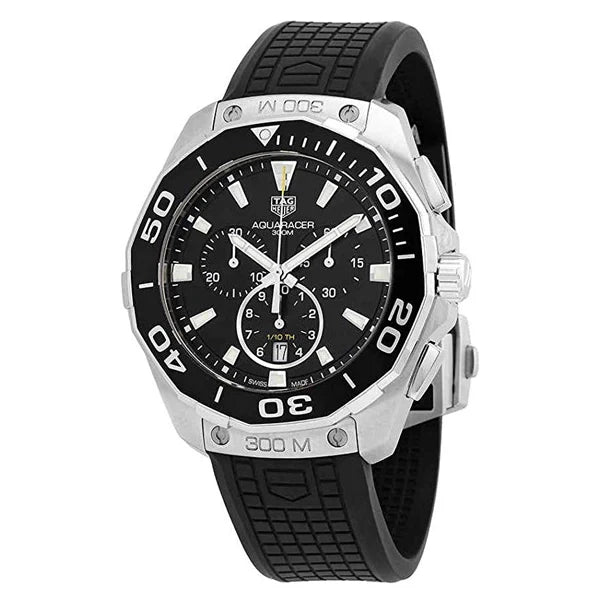  Shop Authentic Tag Heuer Carrera Aquaracer Quartz Chronograph Black Dial Black Rubber Strap Watch for Men - CAY111A.FT6041 - Luxxuri