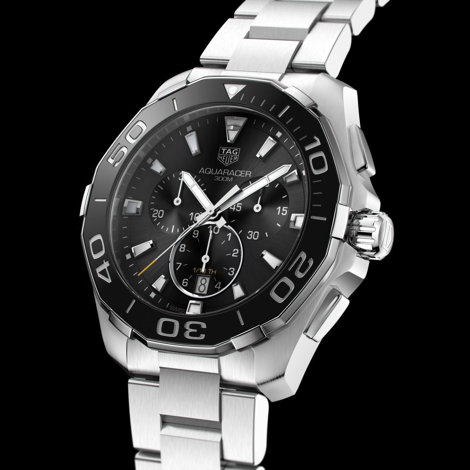  Shop Authentic Tag Heuer Aquaracer Quartz Chronograph Black Dial Silver Steel Strap Watch for Men - CAY111A.BA0927 - Luxxuri