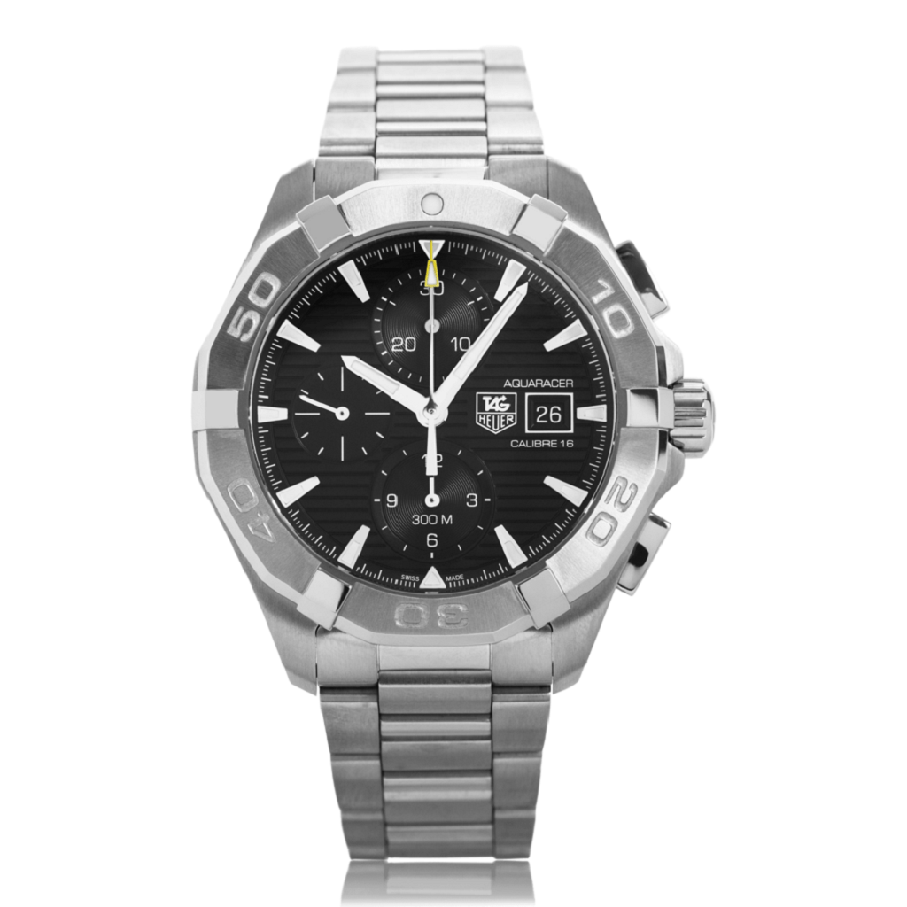  Shop Authentic Tag Heuer Aquaracer Automatic Chronograph Black Dial Silver Steel Strap Watch for Men - CAY2110.BA0927 - Luxxuri