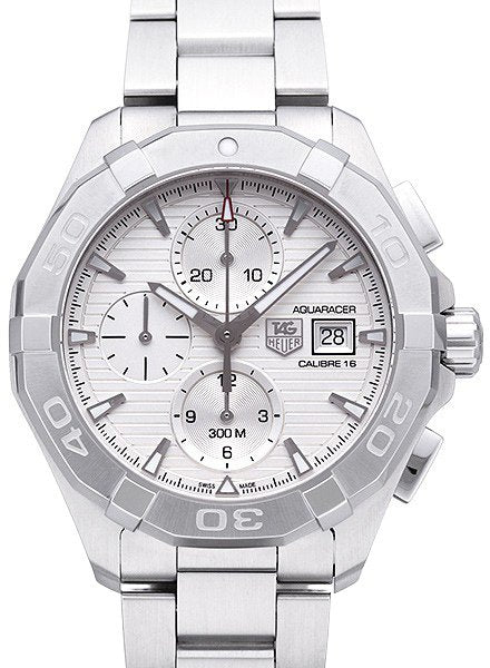  Shop Authentic Tag Heuer Aquaracer Caliber 16 Automatic Chronograph White Dial Silver Steel Strap Watch for Men - CAY2111.BA0927 - Luxxuri