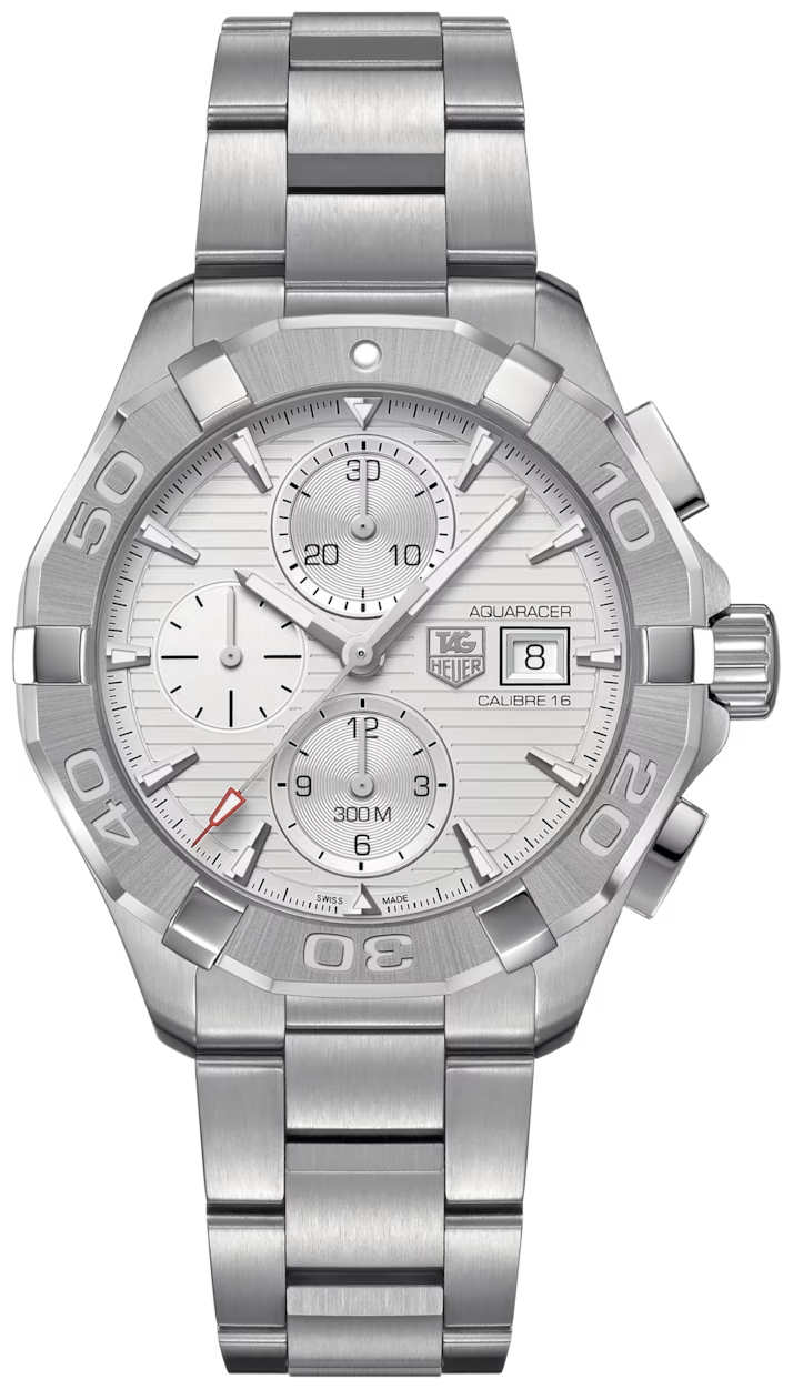  Shop Authentic Tag Heuer Aquaracer Caliber 16 Automatic Chronograph White Dial Silver Steel Strap Watch for Men - CAY2111.BA0927 - Luxxuri