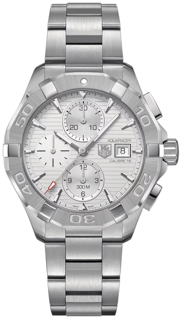  Shop Authentic Tag Heuer Aquaracer Caliber 16 Automatic Chronograph White Dial Silver Steel Strap Watch for Men - CAY2111.BA0927 - Luxxuri