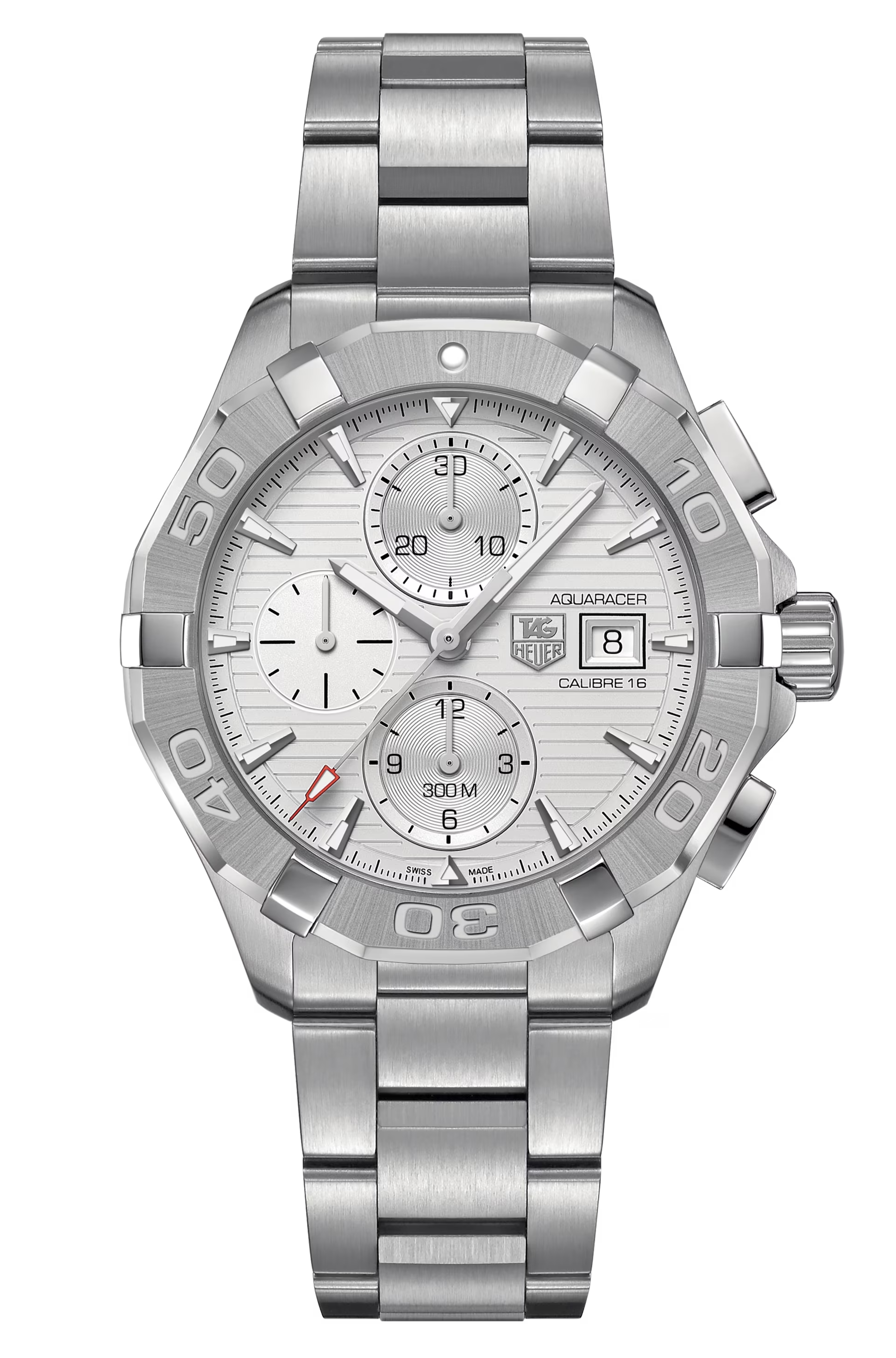 Tag Heuer Aquaracer Caliber 16 Automatic Chronograph White Dial Silver Steel Strap Watch for Men - CAY2111.BA0927