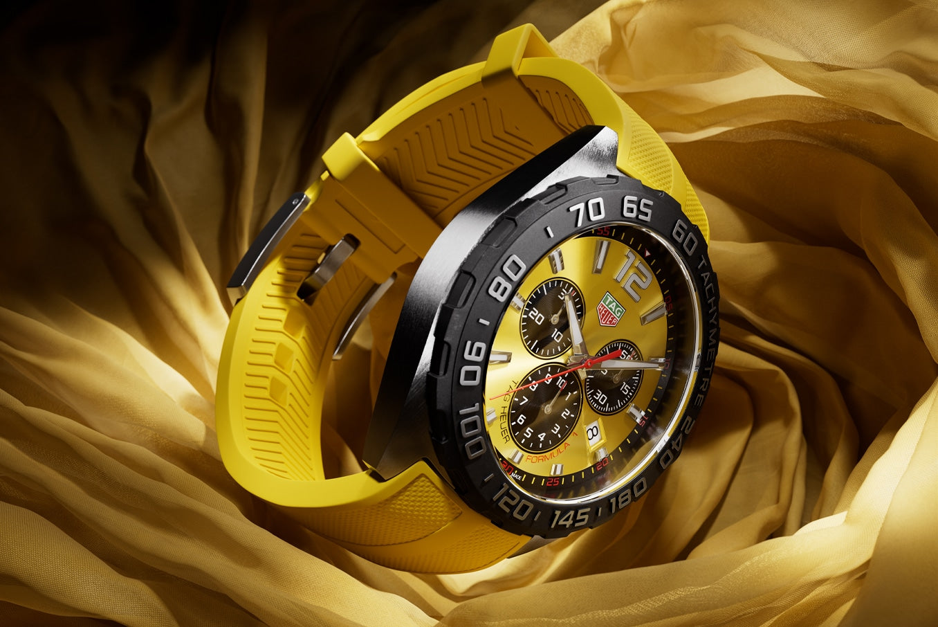 Tag Heuer Formula 1 Chronograph Yellow Dial Yellow Rubber Strap Watch for Men - CAZ101AM.FT8054
