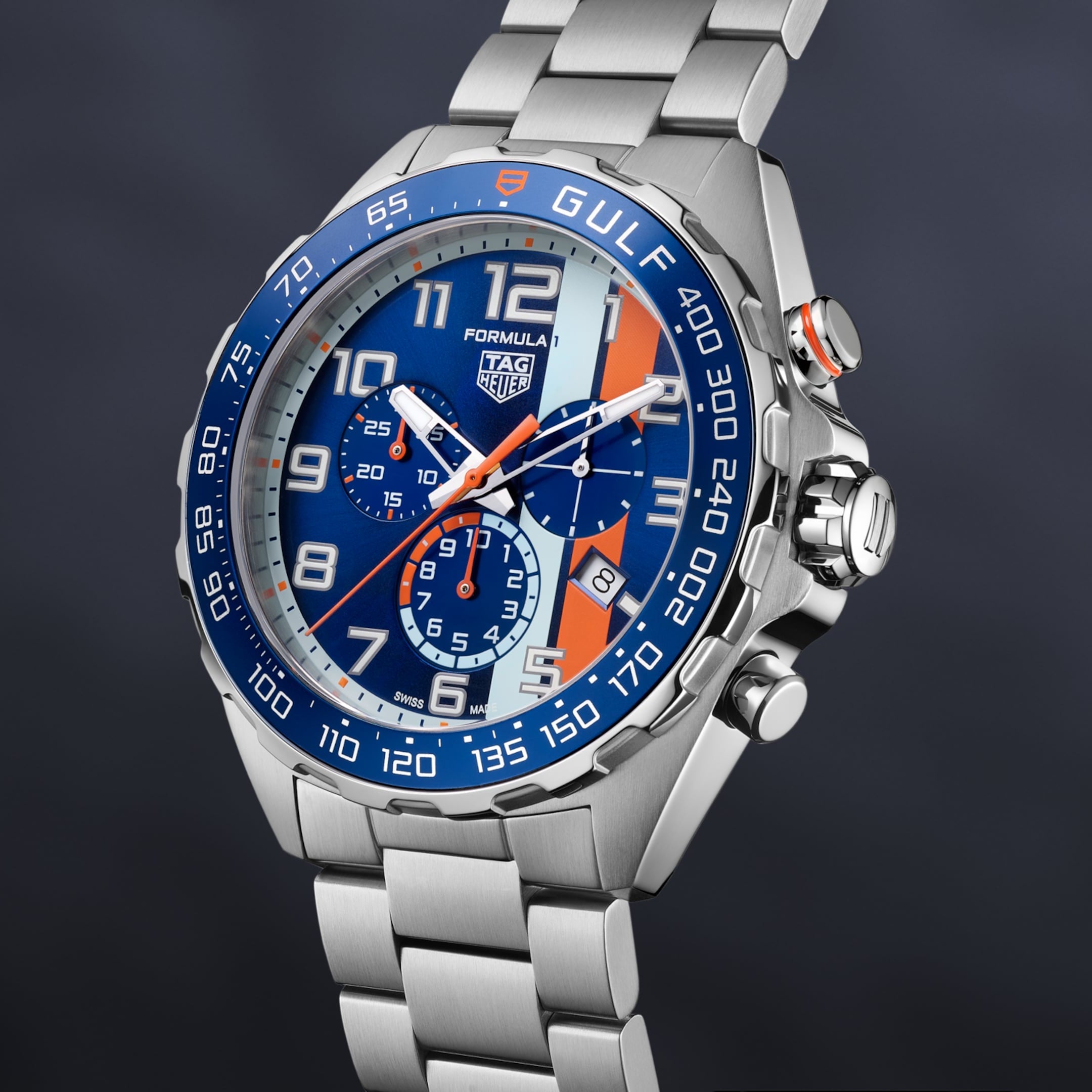 Tag Heuer Formula 1 Gulf Edition Chronograph Blue Dial Silver Steel Strap Watch for Men - CAZ101AT.BA0842