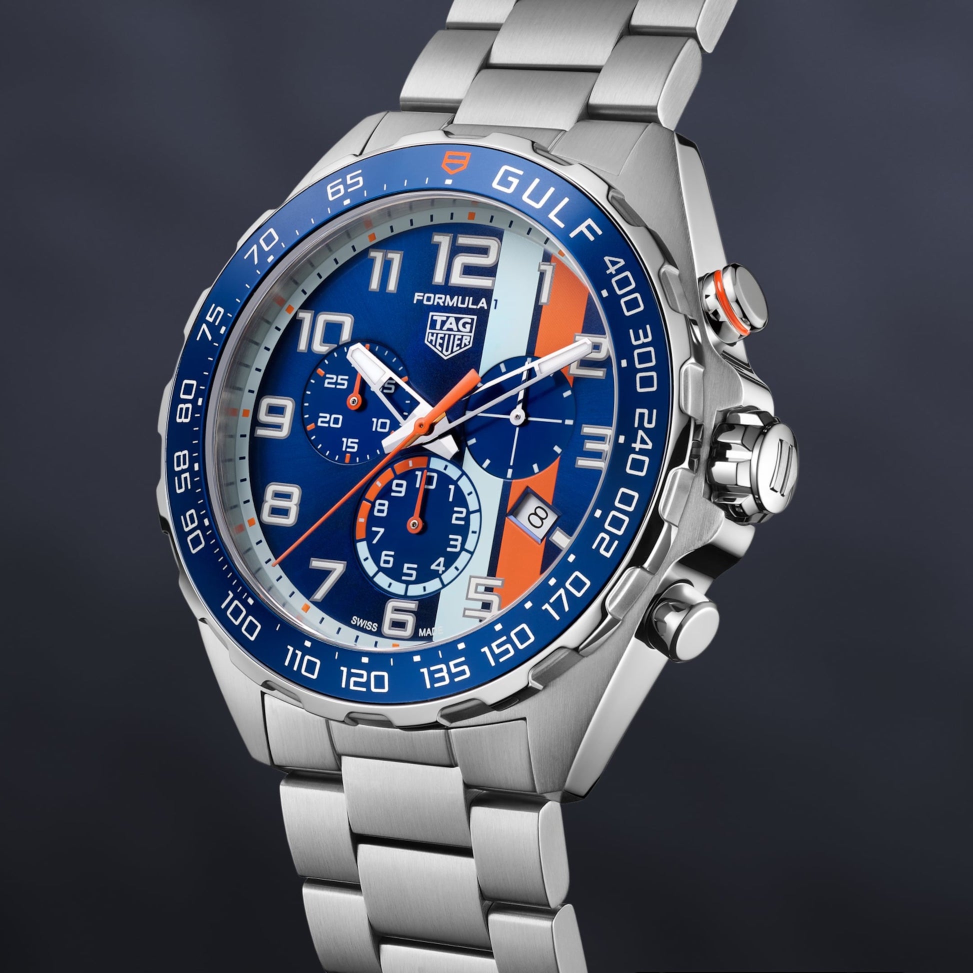  Shop Authentic Tag Heuer Formula 1 Gulf Edition Chronograph Blue Dial Silver Steel Strap Watch for Men - CAZ101AT.BA0842 - Luxxuri
