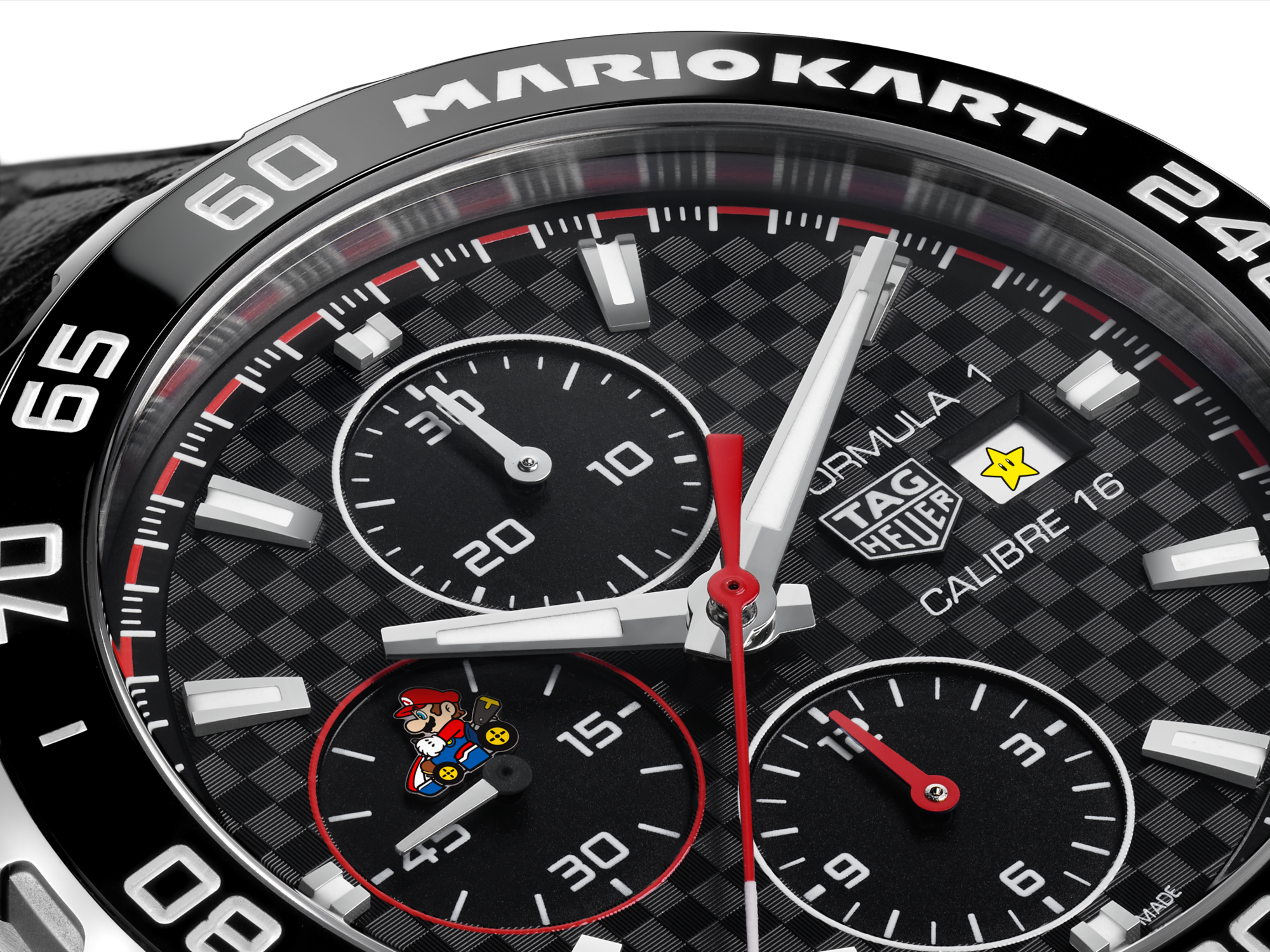 Tag Heuer Formula 1 Mario Kart Chronograph Black Dial Black Leather Strap Watch for Men - CAZ201E.FC6517