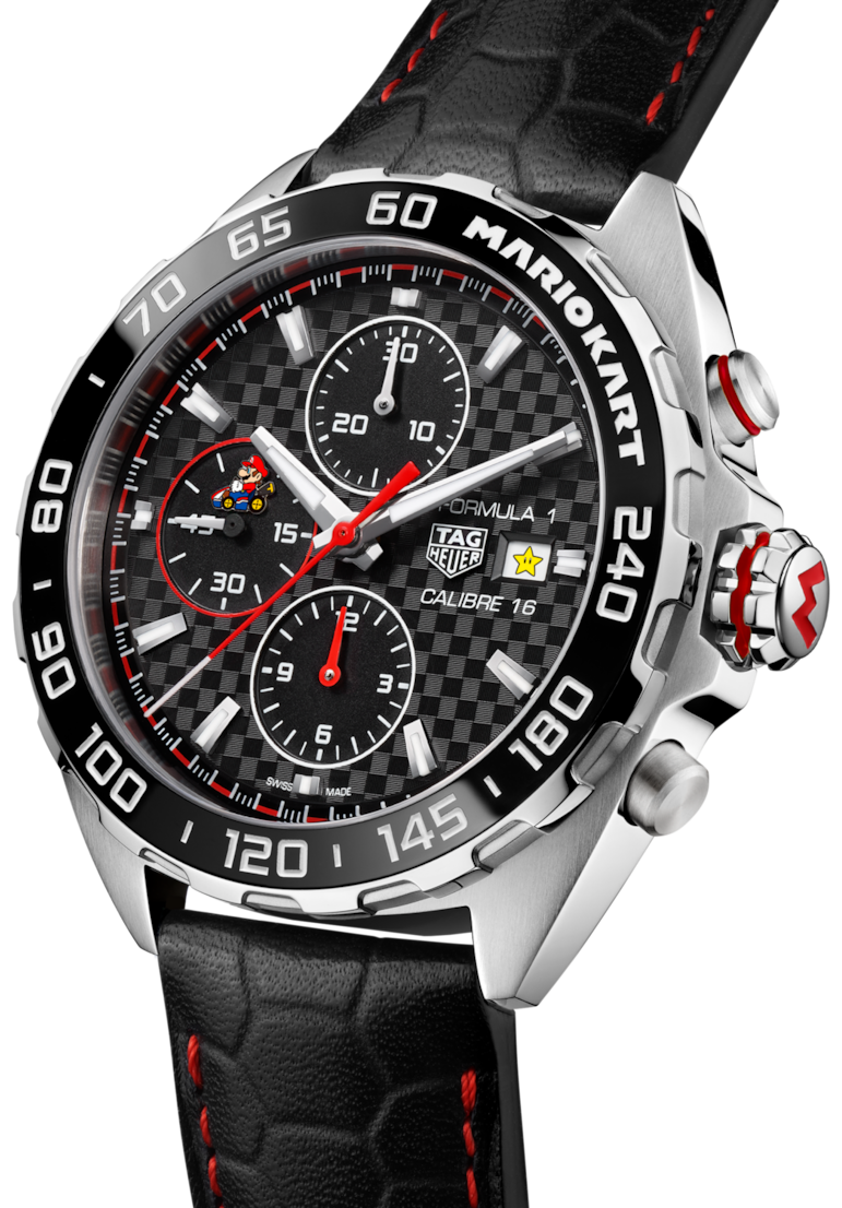Tag Heuer Formula 1 Mario Kart Chronograph Black Dial Black Leather Strap Watch for Men - CAZ201E.FC6517