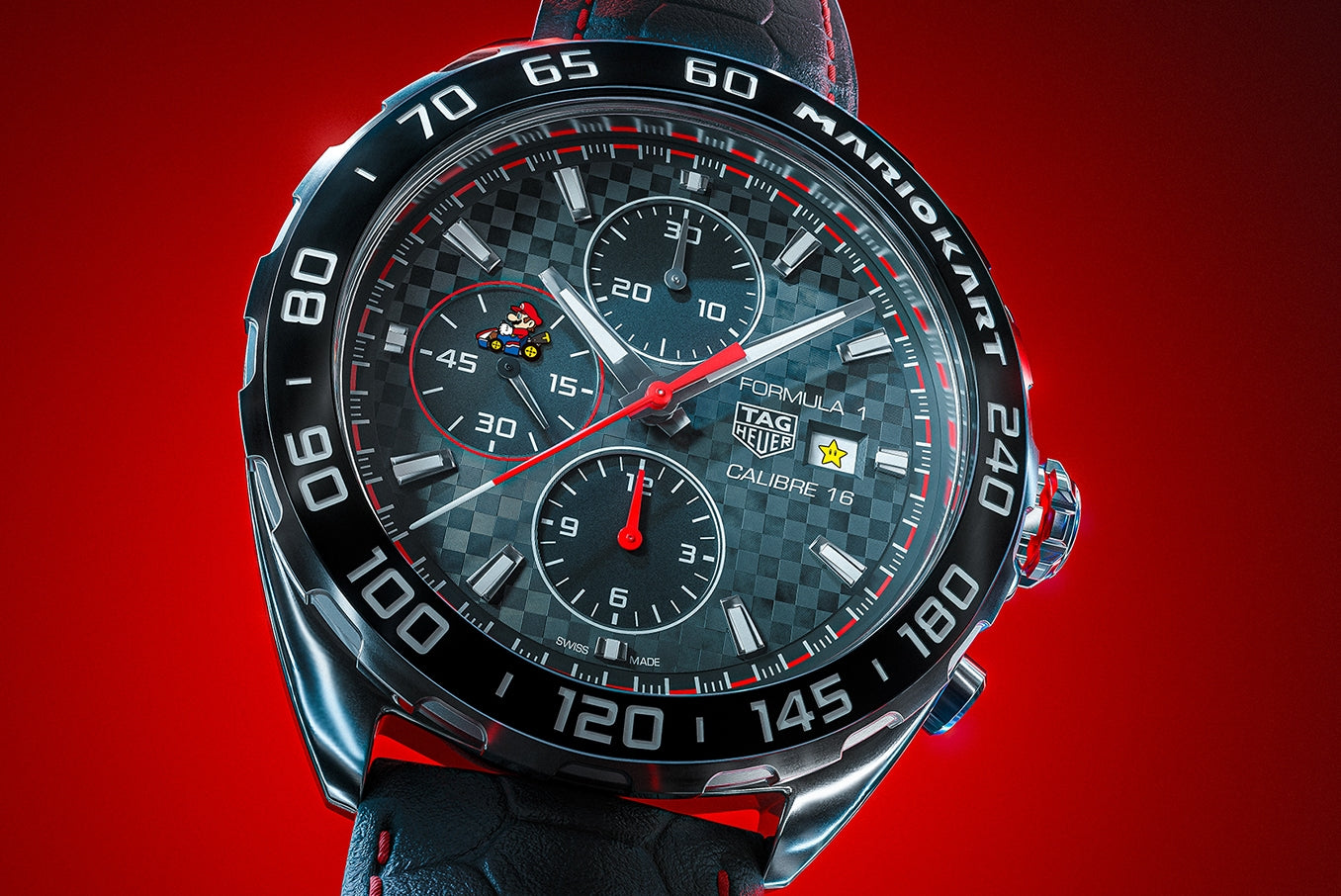 Tag Heuer Formula 1 Mario Kart Chronograph Black Dial Black Leather Strap Watch for Men - CAZ201E.FC6517