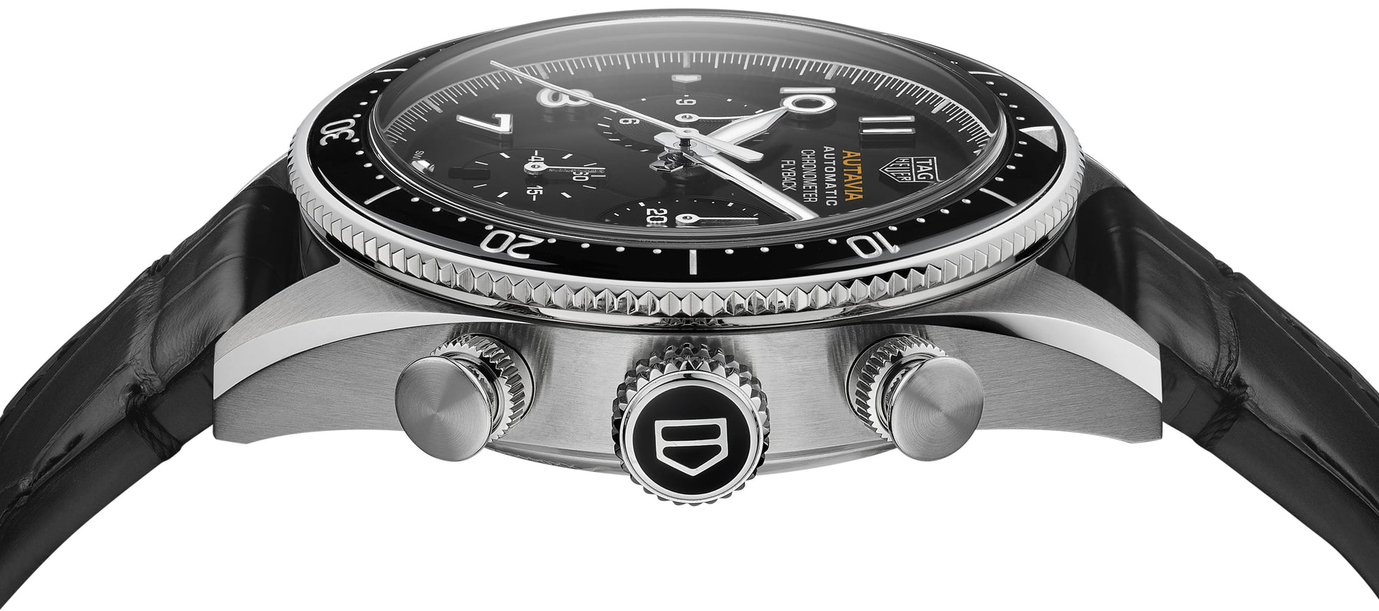 Tag Heuer Autavia Chronometer Flyback Automatic Chronograph Black Dial Black Leather Strap Watch for Men - CBE511A.FC8279