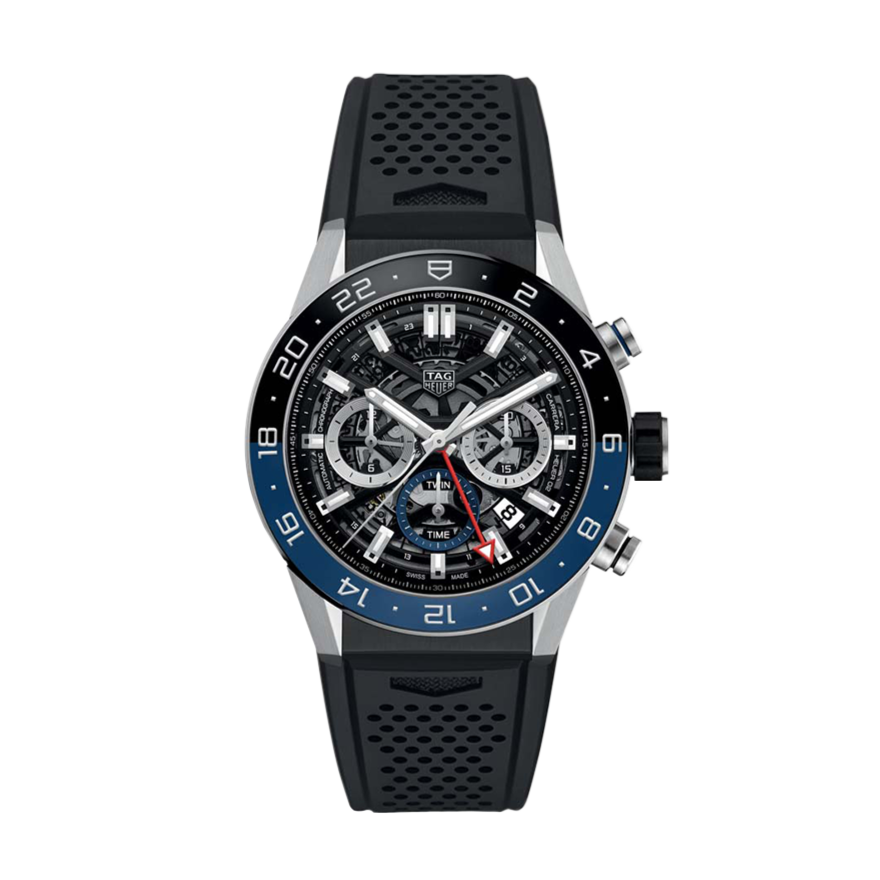 Tag Heuer Carrera Automatic Chronograph Steel & Ceramic Black Dial Black Rubber Strap Watch for Men - CBG2A1Z.FT6157