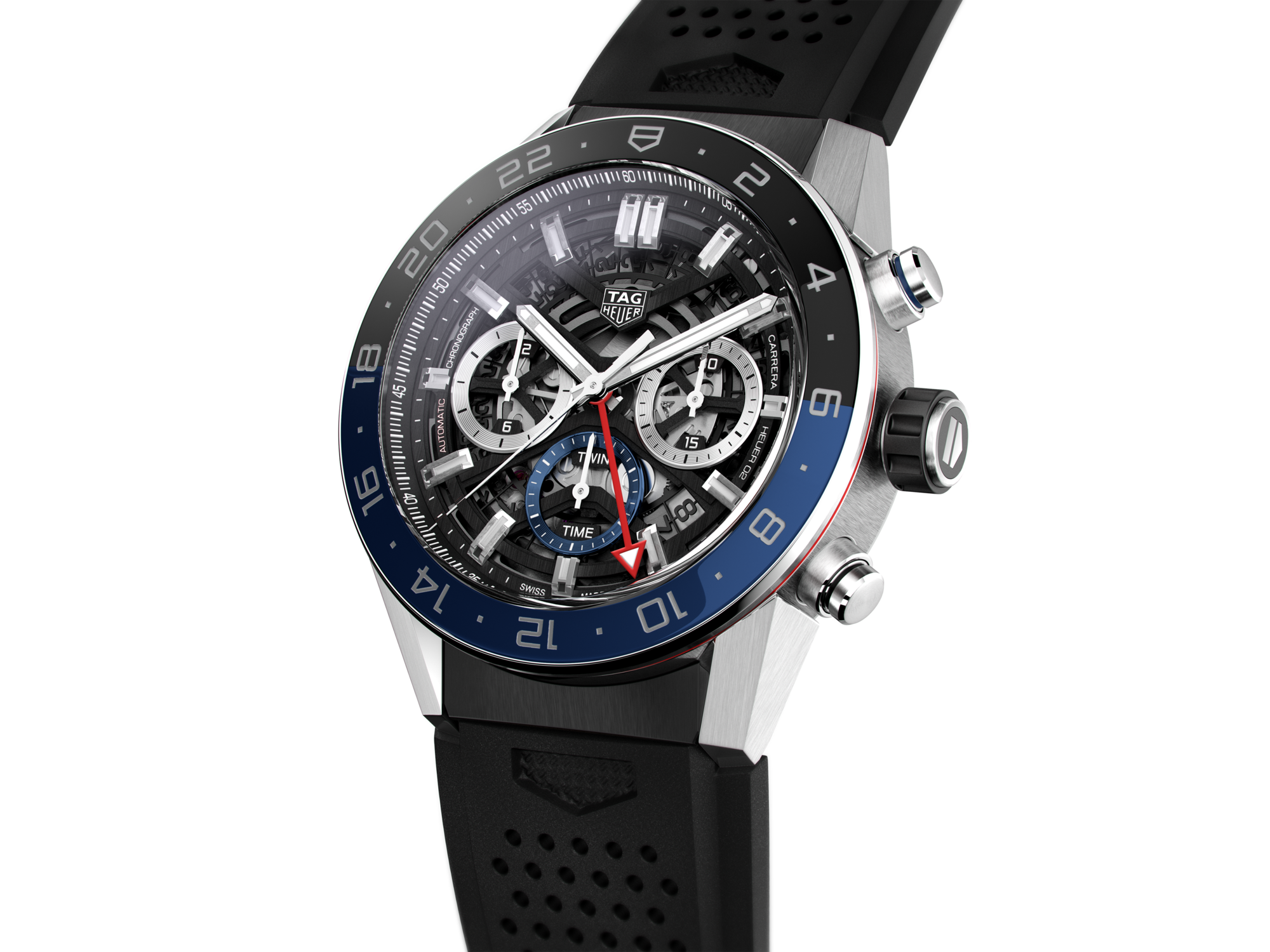 Tag Heuer Carrera Automatic Chronograph Steel & Ceramic Black Dial Black Rubber Strap Watch for Men - CBG2A1Z.FT6157