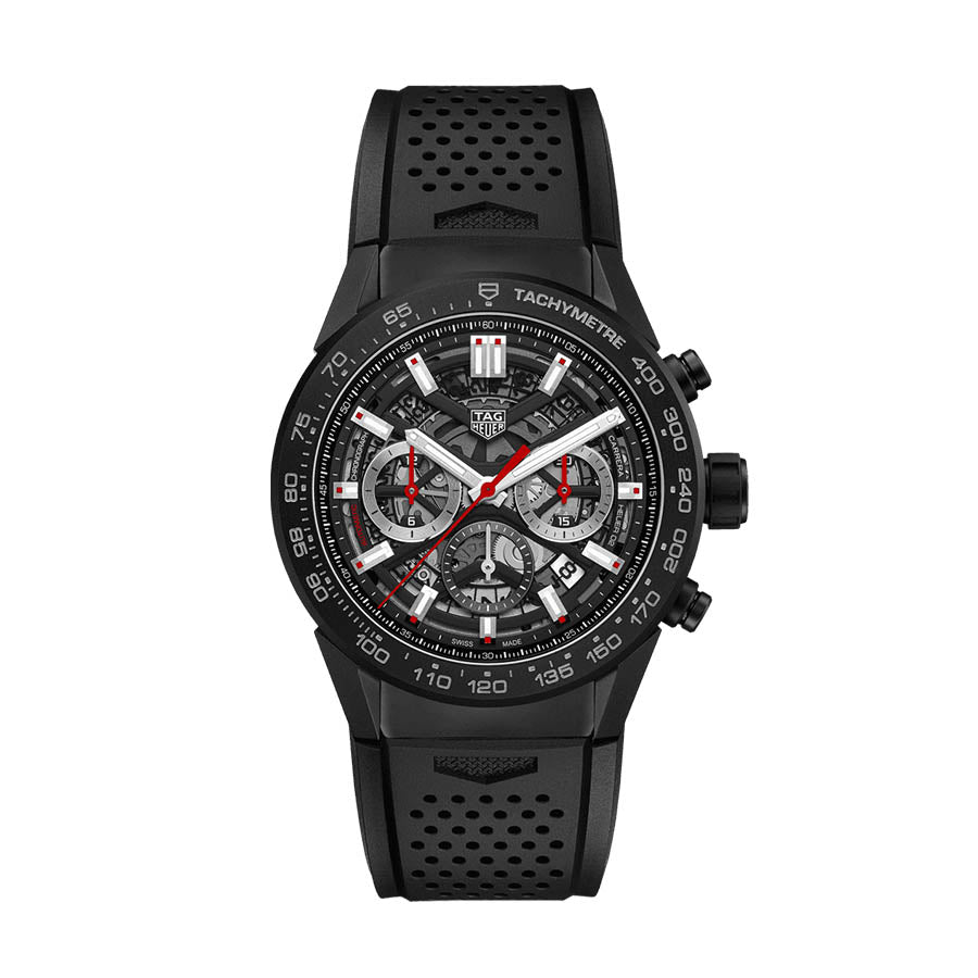  Shop Authentic Tag Heuer Carrera Automatic Chronograph Black Dial Black Rubber Strap Watch for Men - CBG2A90.FT6173 - Luxxuri