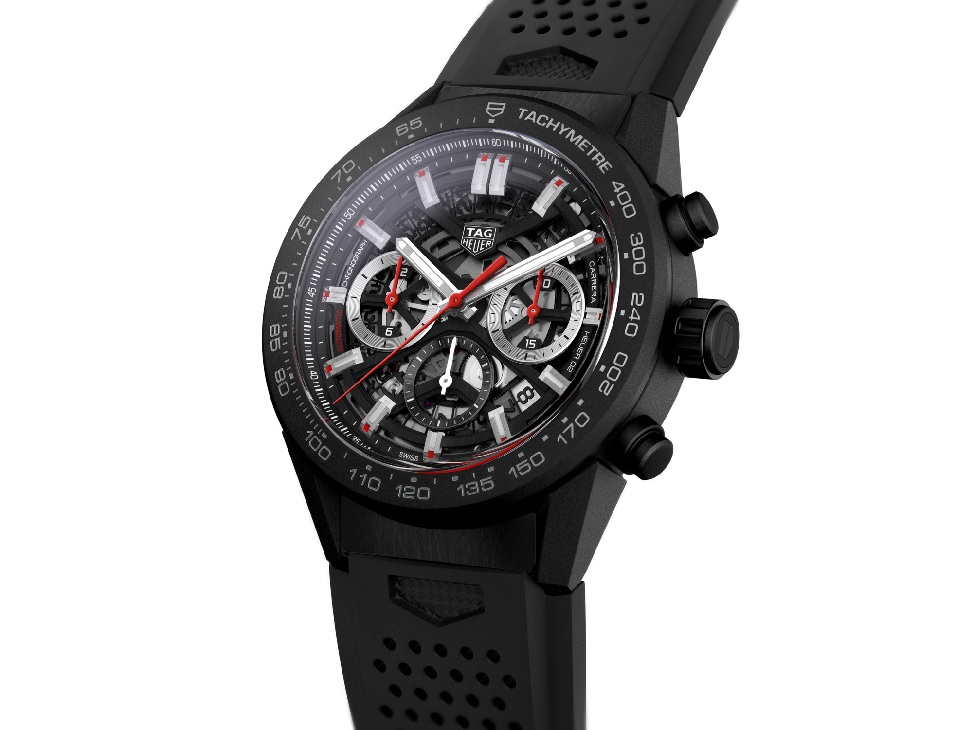 Tag Heuer Carrera Automatic Chronograph Black Dial Black Rubber Strap Watch for Men - CBG2A90.FT6173