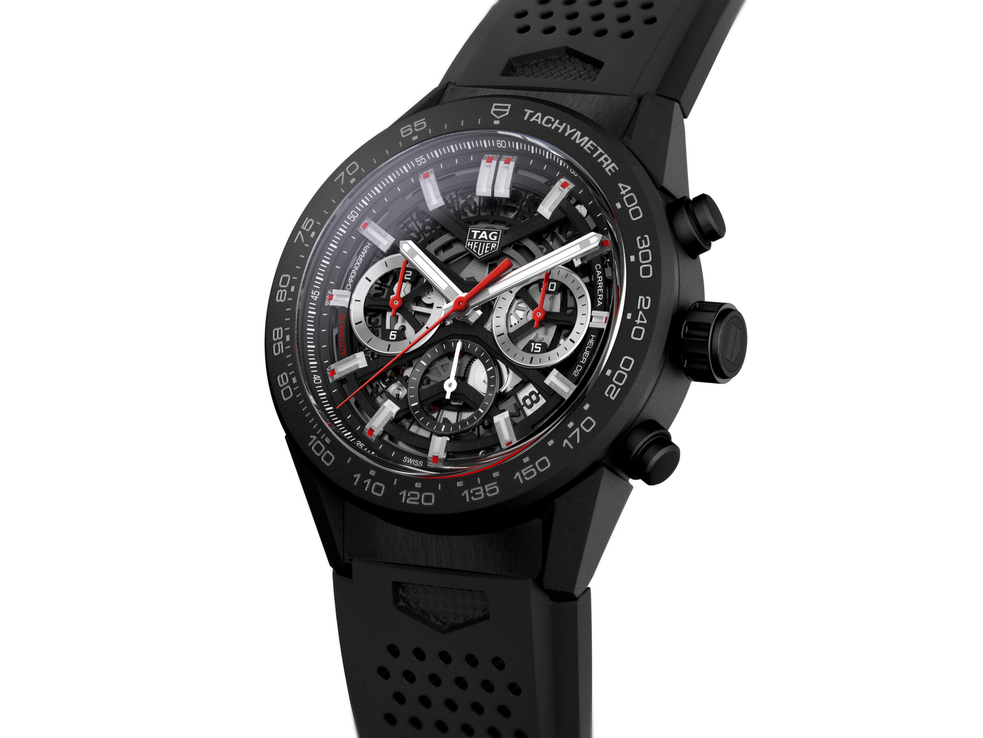  Shop Authentic Tag Heuer Carrera Automatic Chronograph Black Dial Black Rubber Strap Watch for Men - CBG2A90.FT6173 - Luxxuri