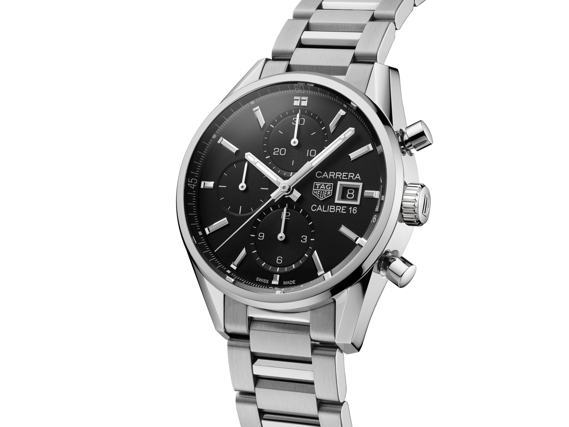 Tag Heuer Carrera Automatic Chronograph Black Dial Silver Steel Strap Watch for Men - CBK2110.BA0715