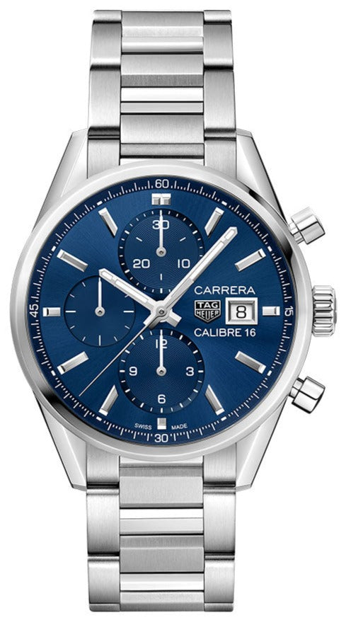  Shop Authentic Tag Heuer Carrera Chronograph 41mm Blue Dial Silver Steel Strap Watch for Men - CBK2112.BA0715 - Luxxuri