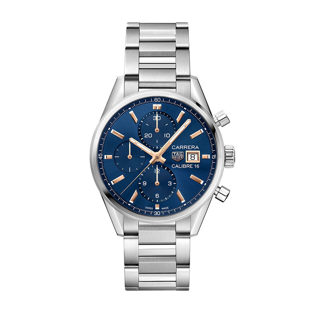  Shop Authentic Tag Heuer Carrera Automatic Chronograph Blue Dial Silver Steel Strap Watch for Men - CBK2115.BA0715 - Luxxuri