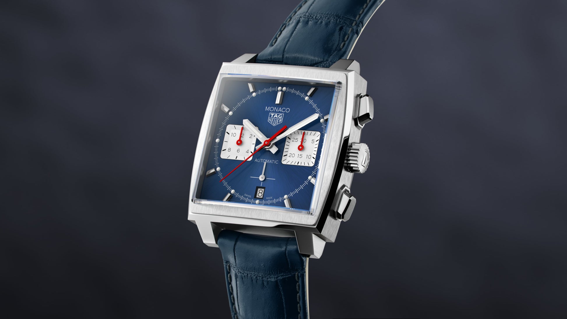 Shop Authentic Tag Heuer Monaco Automatic Chronograph Blue Dial Blue Leather Strap Watch for Men - CBL2111.FC6453 - Luxxuri