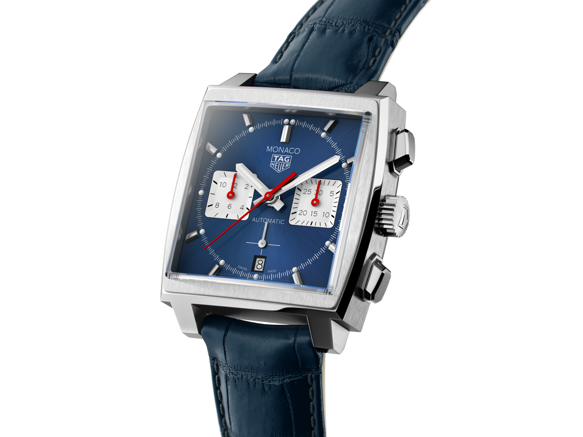  Shop Authentic Tag Heuer Monaco Automatic Chronograph Blue Dial Blue Leather Strap Watch for Men - CBL2111.FC6453 - Luxxuri