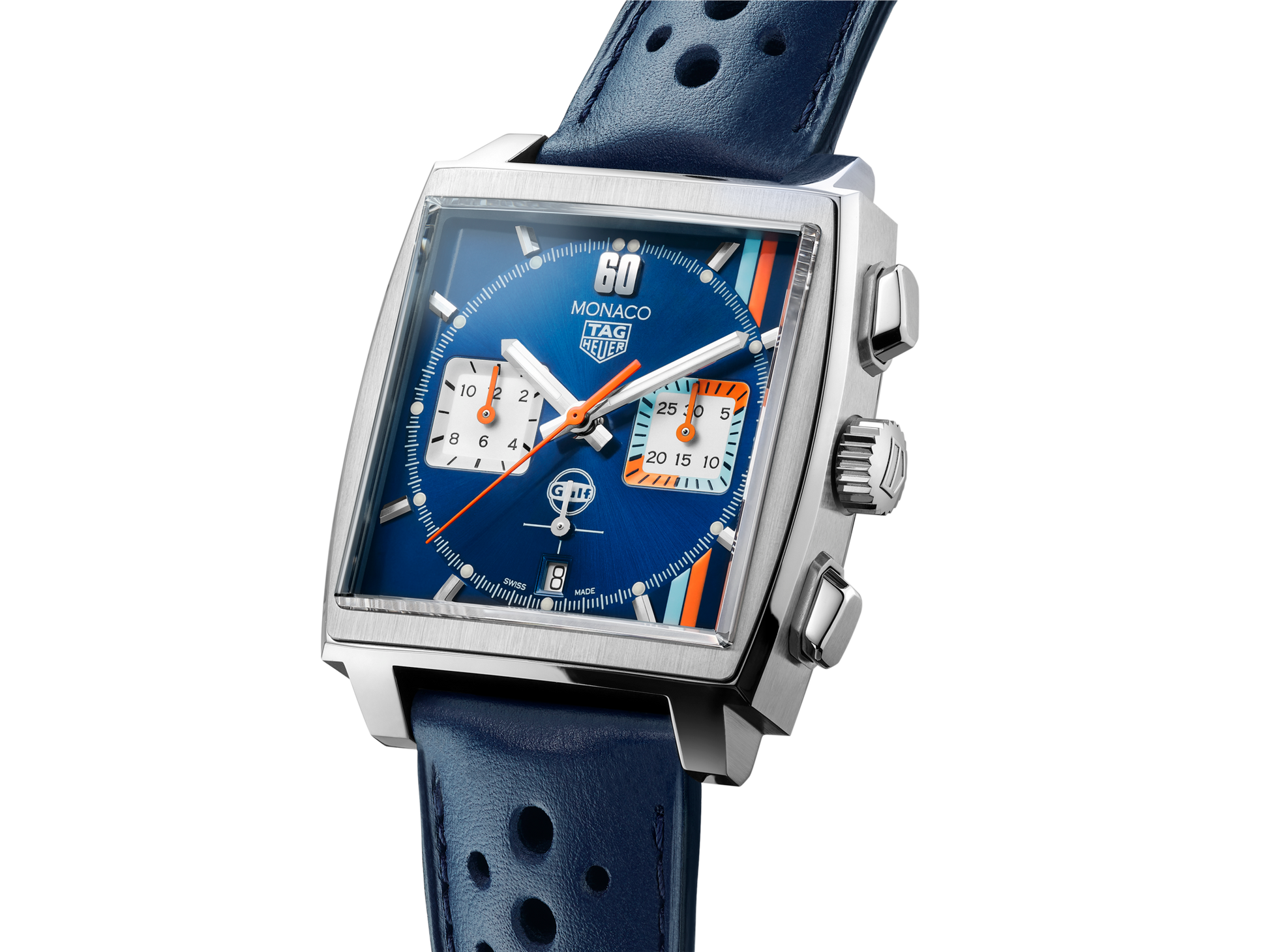  Shop Authentic Tag Heuer Monaco Gulf Automatic Chronograph Blue Dial Blue Leather Strap Watch for Men - CBL2115.FC6494 - Luxxuri