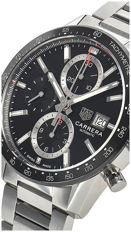Tag Heuer Carrera Automatic Chronograph Black Dial Silver Steel Strap Watch for Men - CBM2110.BA0651