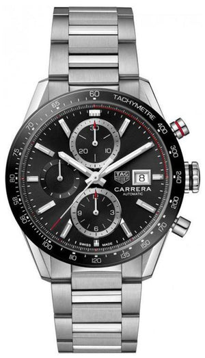  Shop Authentic Tag Heuer Carrera Automatic Chronograph Black Dial Silver Steel Strap Watch for Men - CBM2110.BA0651 - Luxxuri