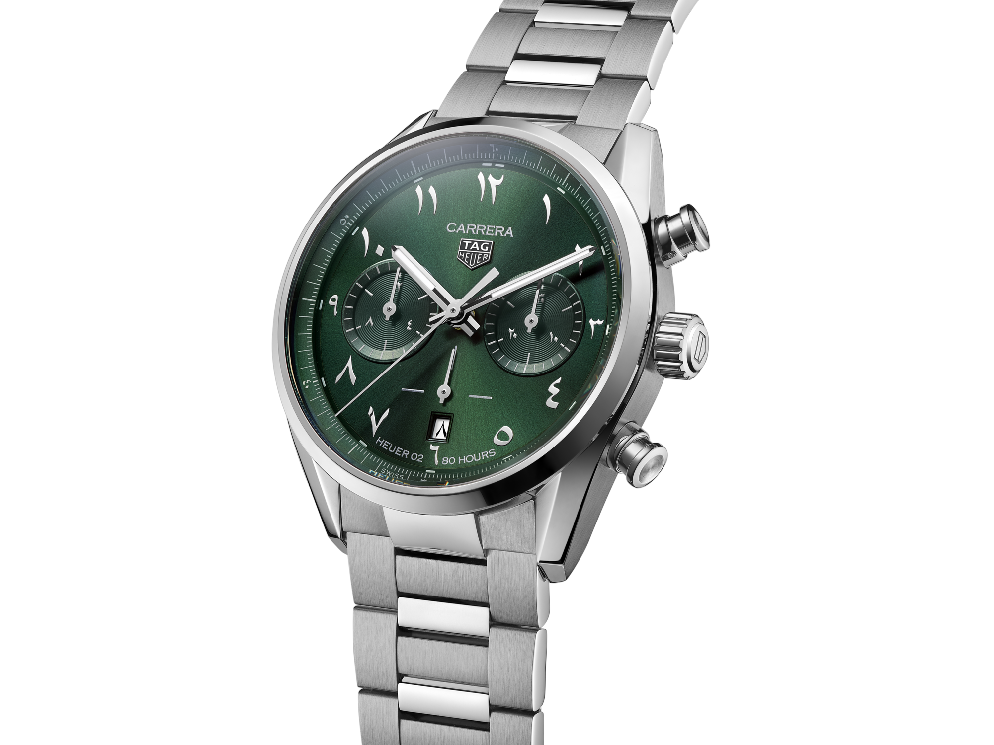 Tag Heuer Carrera Automatic Chronograph Limited Edition Green Dial Silver Steel Strap Watch for Men - CBN2014.EB0240