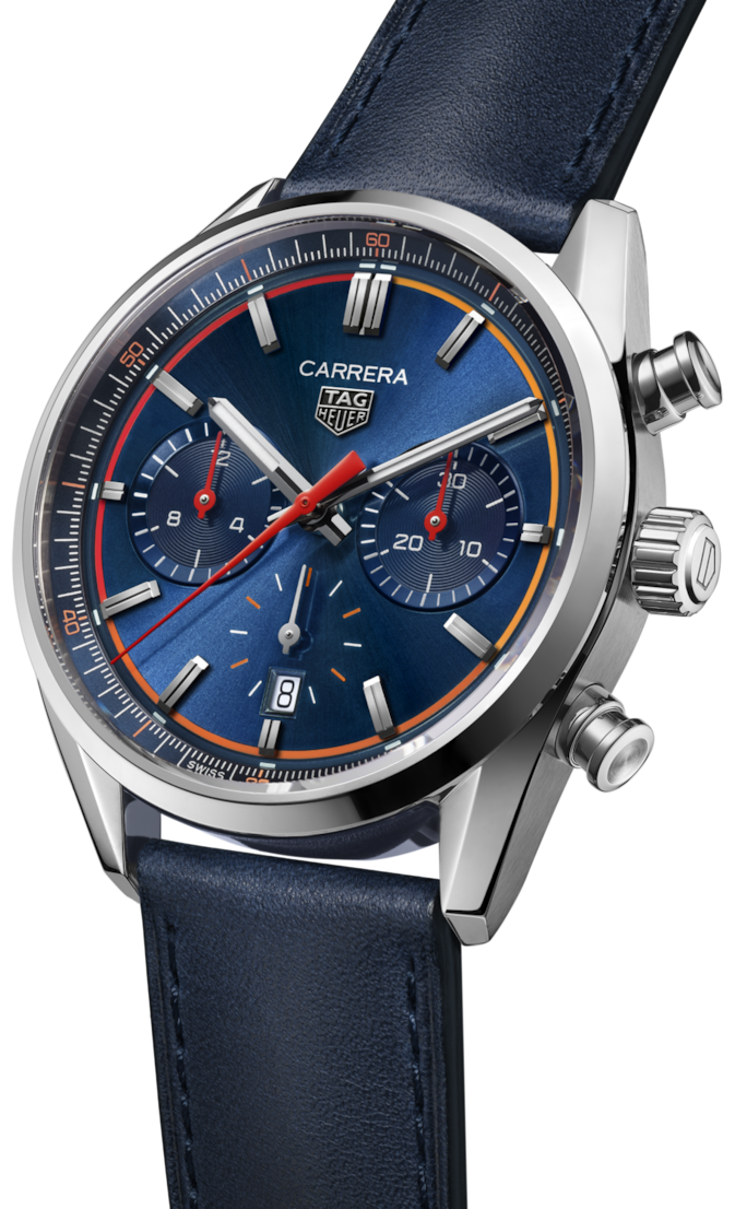 Tag Heuer Carrera Chronograph Blue Dial Blue Leather Strap Watch for Men - CBN201D.FC6543