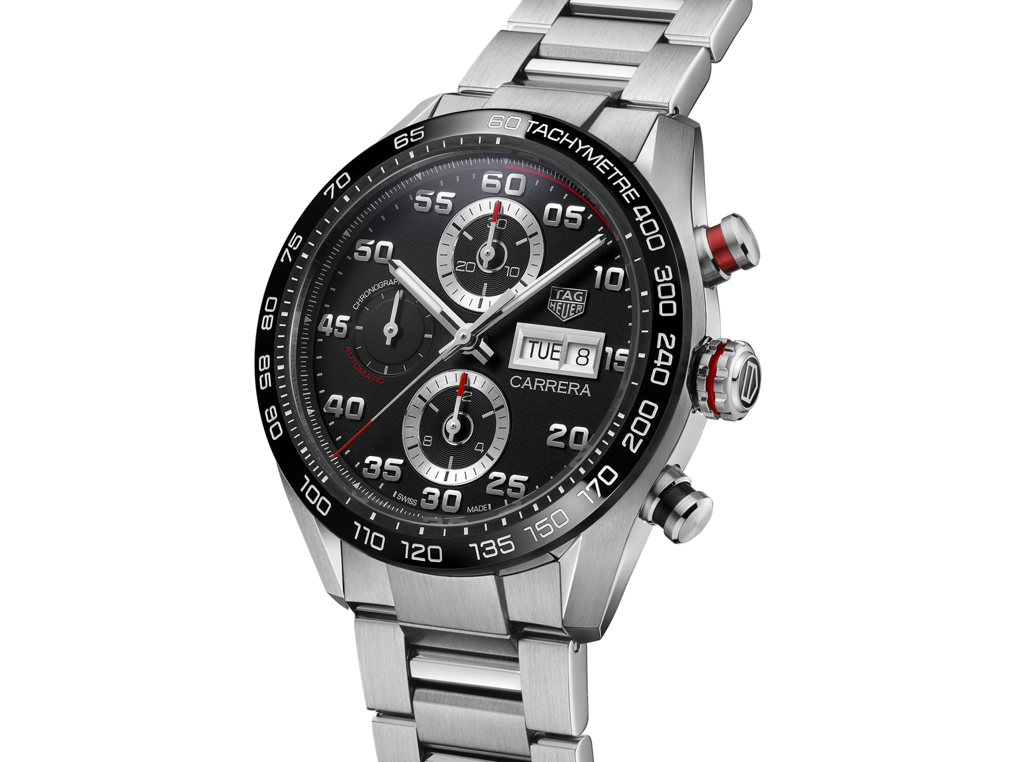 Tag Heuer Carrera Chronograph Black Dial Silver Steel Strap Watch for Men - CBN2A1AA.BA0643