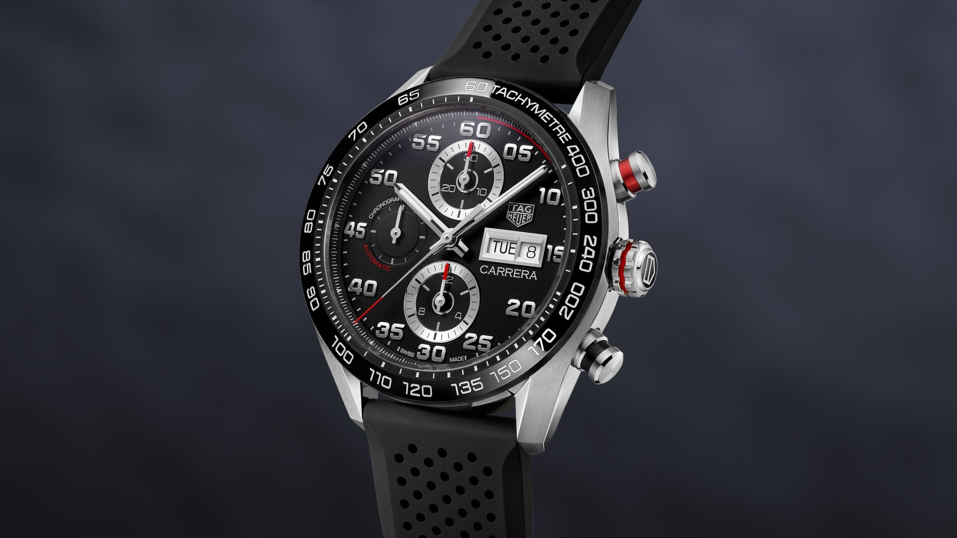  Shop Authentic Tag Heuer Carrera Chronograph Black Dial Black Rubber Strap Watch for Men - CBN2A1AA.FT6228 - Luxxuri