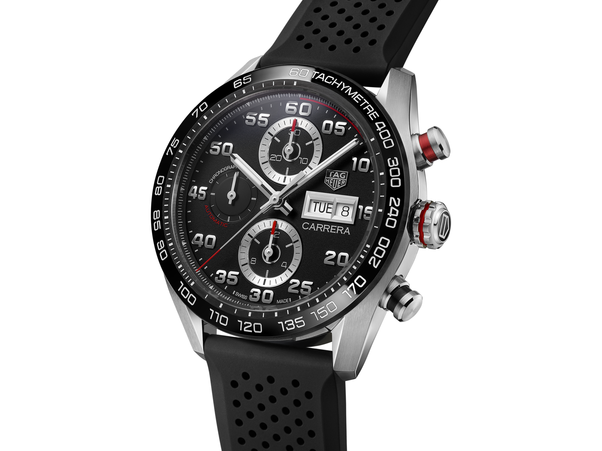 Tag Heuer Carrera Chronograph Black Dial Black Rubber Strap Watch for Men - CBN2A1AA.FT6228