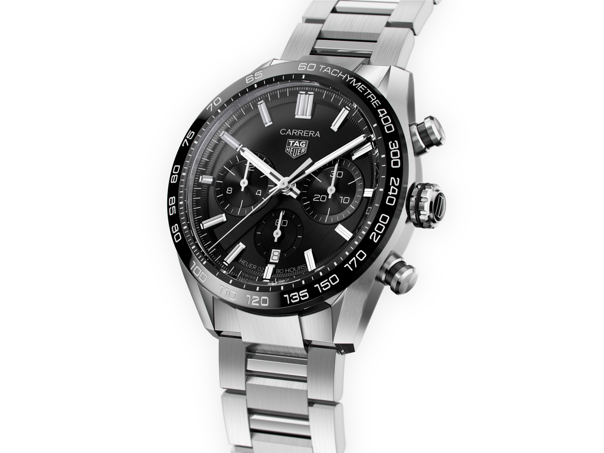 Tag Heuer Carrera Automatic Chronograph Black Dial Silver Steel Strap Watch for Men - CBN2A1B.BA0643