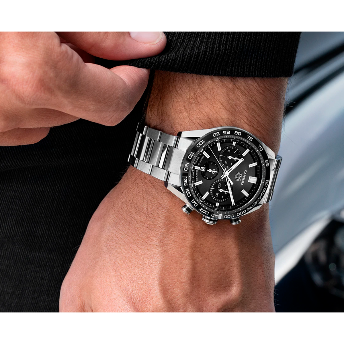  Shop Authentic Tag Heuer Carrera Automatic Chronograph Black Dial Silver Steel Strap Watch for Men - CBN2A1B.BA0643 - Luxxuri