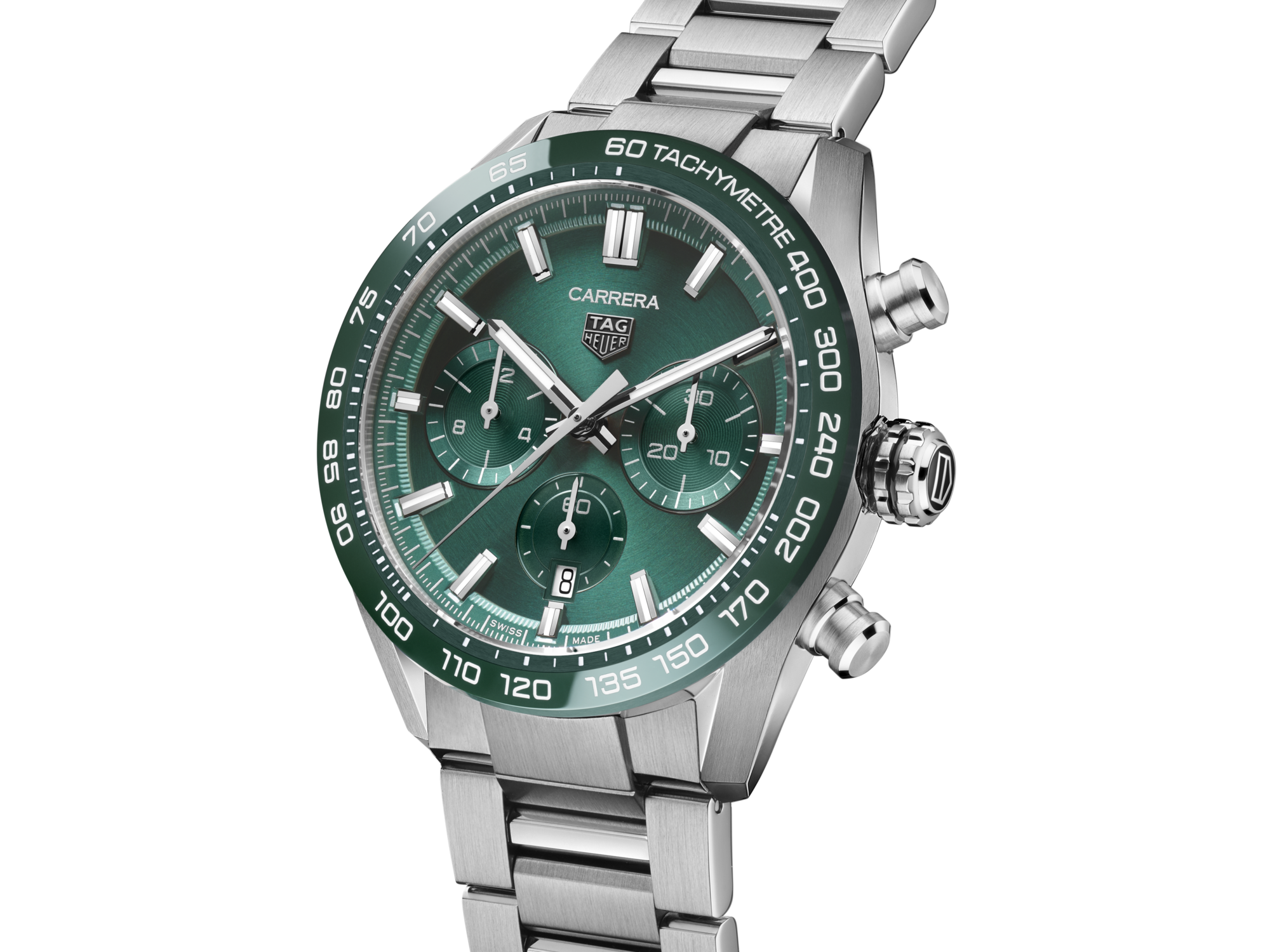 Tag Heuer Carrera Chronograph 44mm Green Dial Silver Steel Strap Watch for Men - CBN2A1N.BA0643