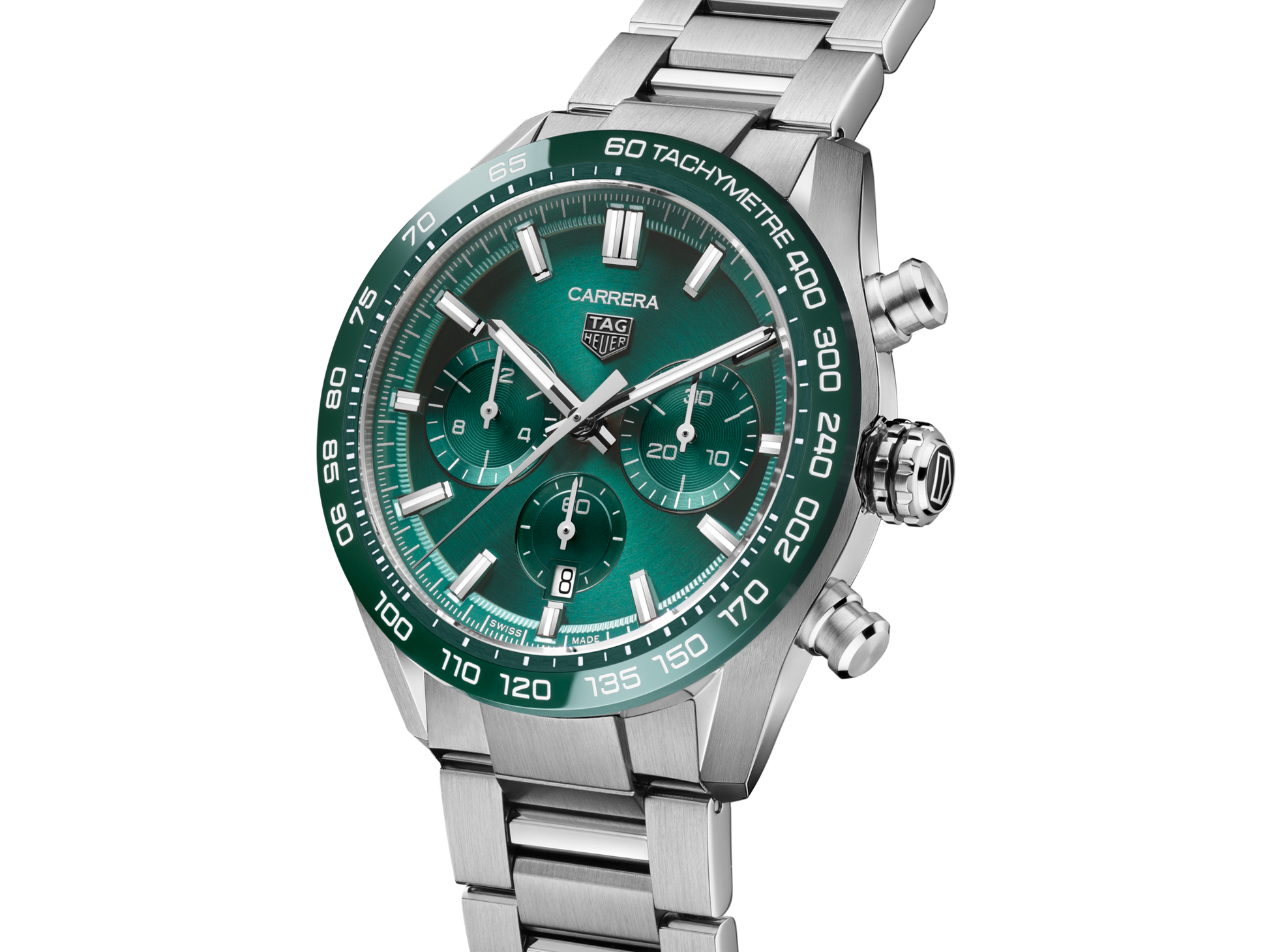  Shop Authentic Tag Heuer Carrera Chronograph 44mm Green Dial Silver Steel Strap Watch for Men - CBN2A1N.BA0643 - Luxxuri