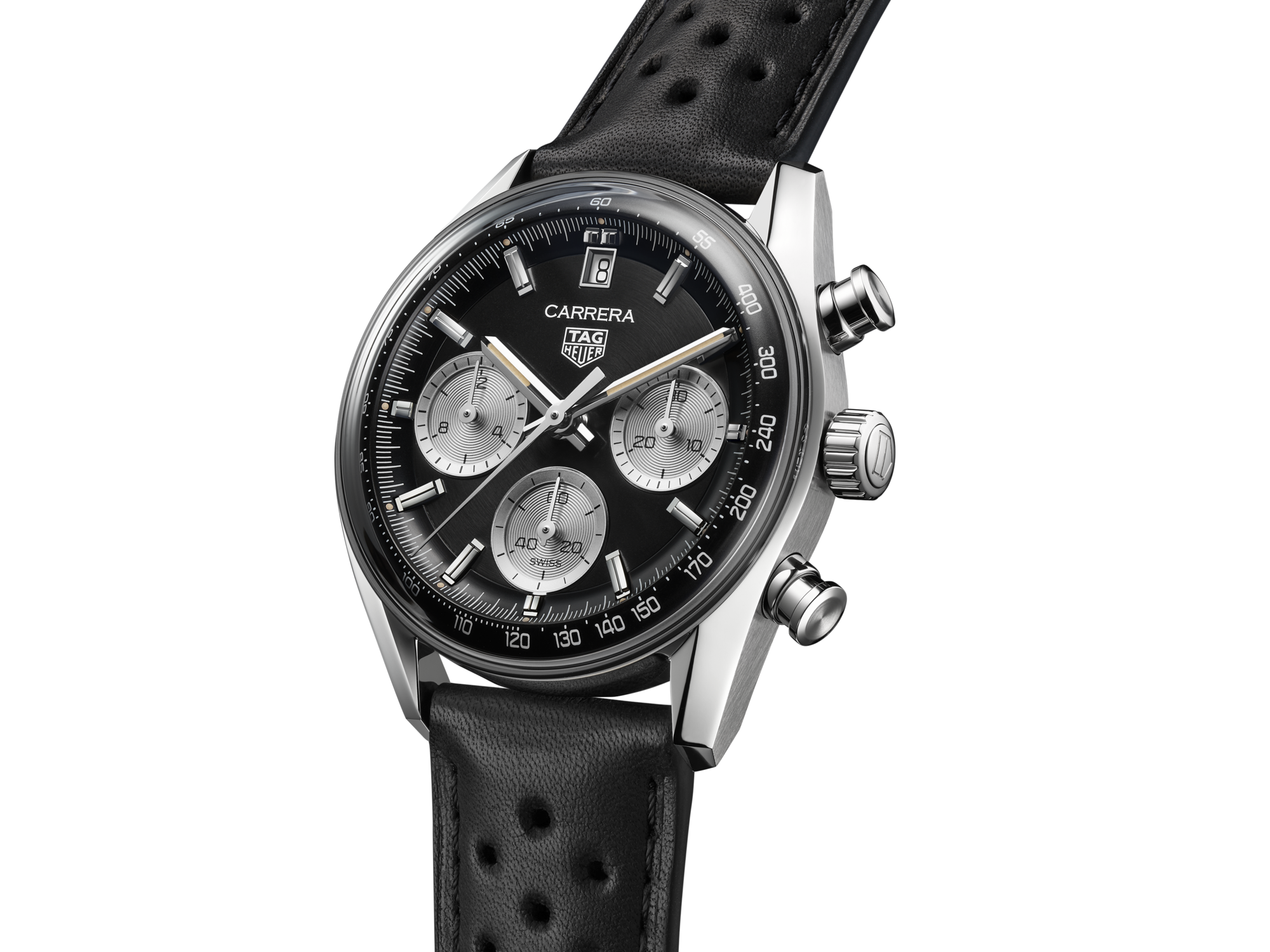 Tag Heuer Carrera Automatic Chronograph Black Dial Black Leather Strap Watch for Men - CBS2210.FC6534